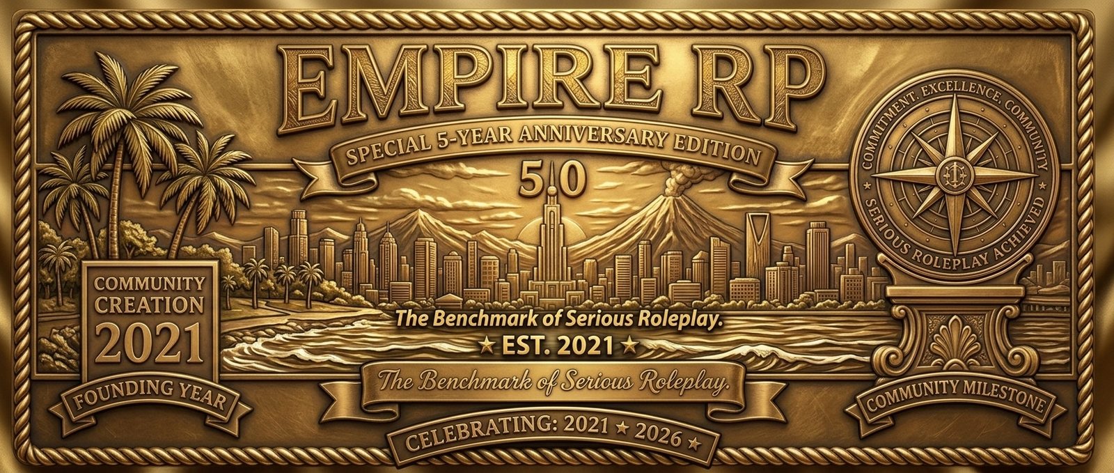 Empire RP 5.0 — Special 5-Year Anniversary Edition. The Benchmark of Serious Roleplay. Celebrating 2021 to 2026.